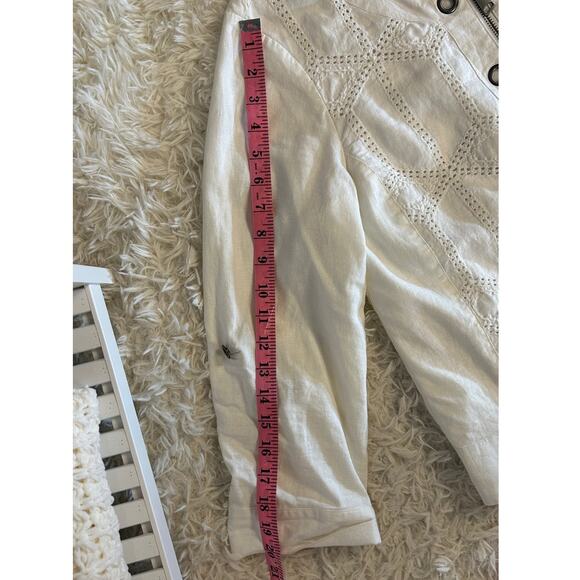 Multiples Women's Size M Off White Linen Roll Tab Sleeve Grommet Jacket #0318 - Picture 12 of 12